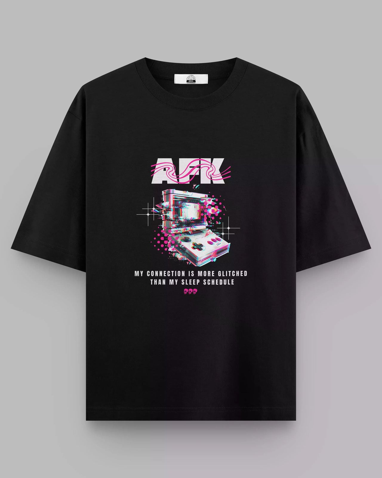 AFK: Glitched Black Oversized Gamer Tee