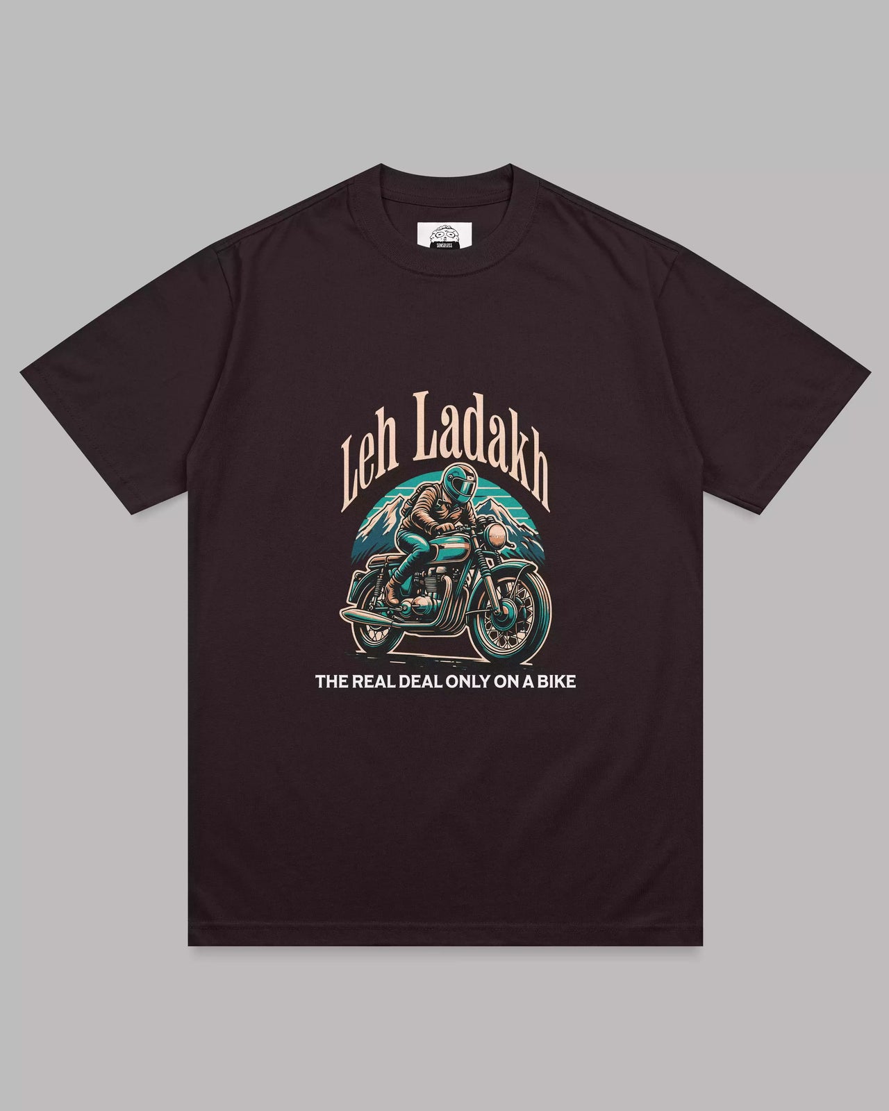 Leh Ladakh: Unisex Coffee Brown Biker Tee